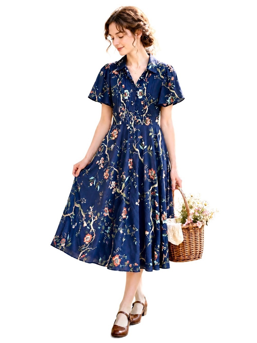 Nanette Lepore Short Sleeve Pintuck Shirt Dress midi cottagecore garden size 6